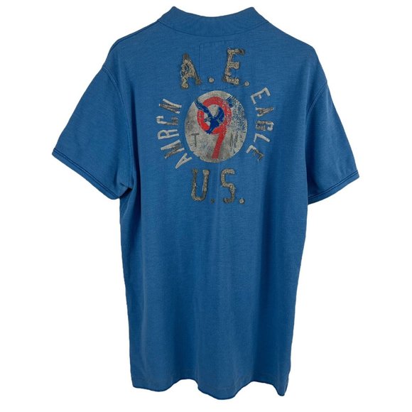 Vintage American Eagle Outfitters Light Blue Vintage Fit Patch Prep Polo Men XL - Picture 1 of 12